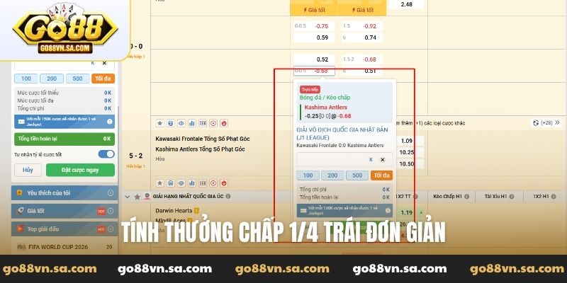 Tính thưởng chấp 1/4 trái đơn giản