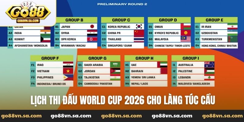 Lịch thi đấu World Cup 2026 cho làng túc cầu